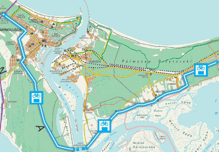 ścieżka rowerowa w Świnoujściu dookoła zalewu szczecińskiego mapa